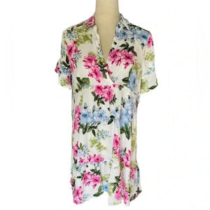 Umgee Floral Print Collared Tiered Flutter Sleeves Women Mini Dress Size S‎